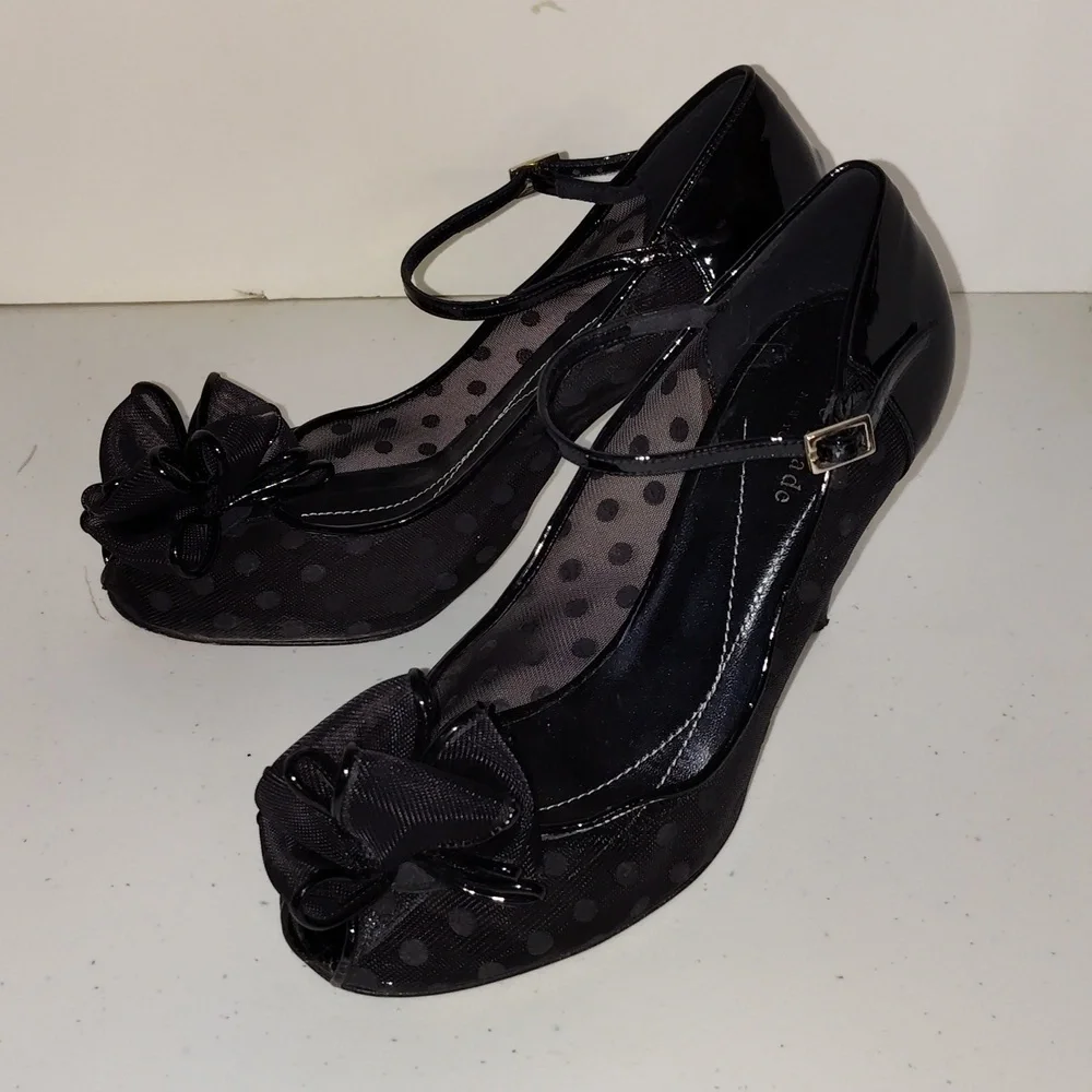 Kate Spade Didi Mesh Polka Dot PeepToe Size 9 black